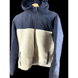 Old Navy Mens M Fleece Jacket Navy & Cream Colorblock Hooded